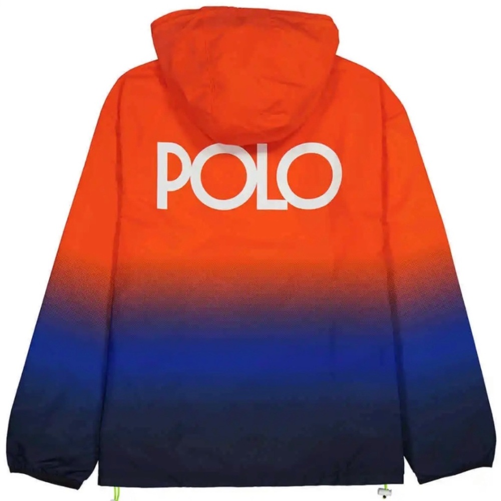 Polo Ralph Lauren Ombre Lightweight Pullover Jacket Mens Size Large Orange/Blue
